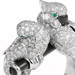 무산 주얼리 공장 럭셔리 브랜드 925 스털링 실버 반지, 여성을 위한 더블 앵무새 사랑새 에나멜 보석 반지 - Product Image 2