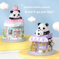 Kit de mini briques de librairie Panda mignon - Assemblage DIY, blocs de construction de vue de rue, jouet éducatif de décoration pour adolescents