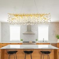 Lustre moderne en cristal en forme de branches d'arbre pour salle à manger, luminaire suspendu rectangulaire en forme de goutte de pluie