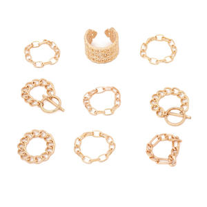 Punk Style Gold Plated Chain <b>Rings</b> Set Unisex Fashion Jewelry For Daily Party Wear - Product Image 5