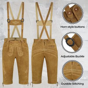 Shorts traditionnels allemands en daim pour homme, costume d'Oktoberfest avec bretelles, taille adulte - Product Image 2