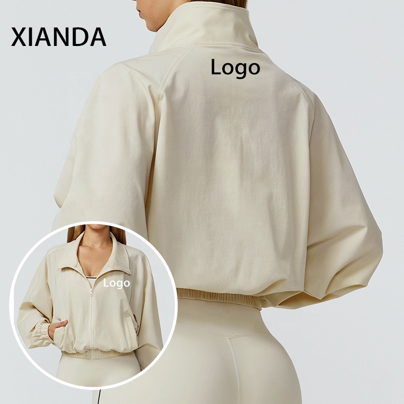 XIANDA Regular Eco-Friendly Full Zipper Front Pockets Crop Top Coat Gym Jogging Pilates Outdoor Running Women Sports Yoga Jacket
