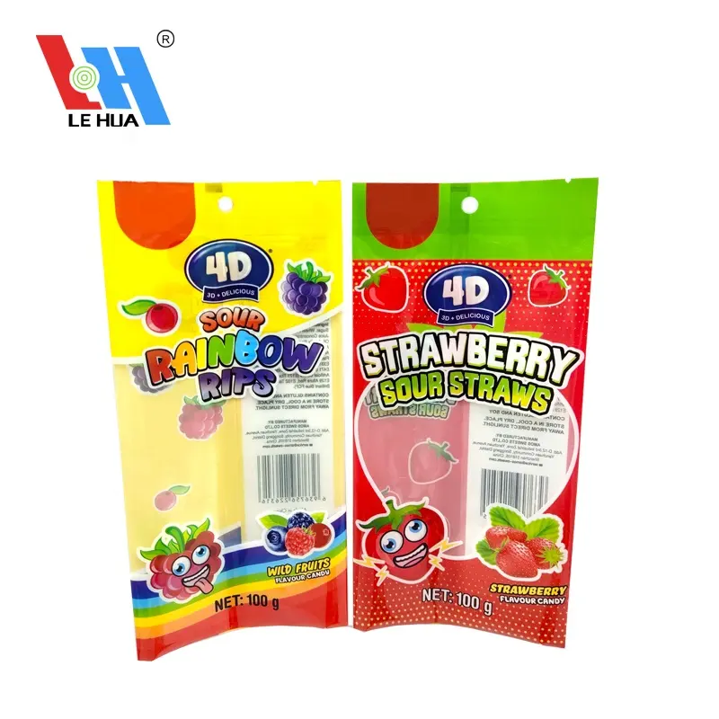 Stampa digitale Logo personalizzato Skittles Edibles a prova di odore Fin Lap Seal Candy Mini sacchetti di colore giallo rosso