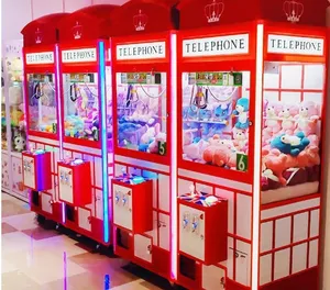 Estilo britânico Toy Claw Machine Telefone Booth Coin Pusher Operated Arcade Crane Catch Doll Gift Game Parts Grabber Machine