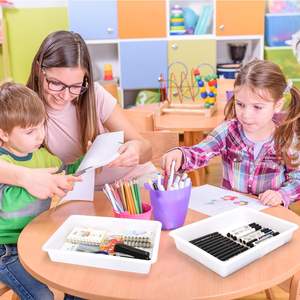 Tempat Sampah Kelas, 6 Buah Tempat Sampah Kertas Putih untuk Kelas dengan Label Berwarna, Tempat Penyimpanan Plastik Tebal untuk Sekolah - Product Image 4