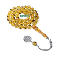 Perles de prière islamiques Winon de haute qualité en ambre jaune avec vrais fourmis à l'intérieur, 10 mm, 45 perles rondes, faites à la main, Tasbih, chapelet