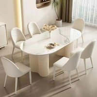 Ensemble de table à manger en marbre, plateau rectangulaire en pierre frittée, base en métal, mobilier de salle à manger élégant pour hôtel, restaurant