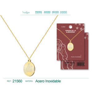 Ciondolo Vergine di Almudena in Acciaio Placcato Oro 24K, Charm Dorato Stile Religioso, Gioielleria - Product Image 1