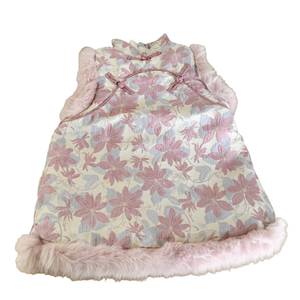 Tongxingyuan Fleece-lined Cheongsam Dress For Girls Pink Floral Winter New Year Outfit Thickening Cotton Hanfu Style - Product Image 5