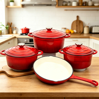 Nouvel ensemble de batterie de cuisine 7 pièces en fonte émaillée de haute qualité, comprenant un faitout, une cocotte et des casseroles