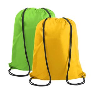 Sac à dos personnalisé pour petites entreprises, logo, fitness, robuste, jaune-vert, en plastique et polyester avec cordon de serrage - Product Image 1