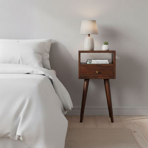 Solid Wood <b>Mini</b> Nightstand 1 Drawer 1 Open Slot Chestnut Brown Bedside <b>Table</b> Storage - Product Image 1