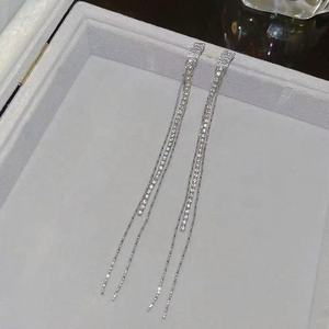 Boucles d'oreilles pendantes de luxe plaquées or avec diamants incrustés pour femme, bijoux de soirée - Product Image 4