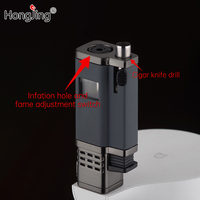 Briquet à cigare gonflable Hongjing, briquet à cigarette à flamme quadruple, pistolet à pulvérisation avec couteau, perceuse, briquet à cigare portable, coupe-vent pour l'extérieur