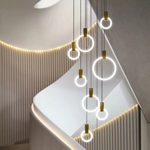 Staircase Decorative Linear Rings Chandelier Glass Crystal Gold <b>Modern</b> Circles <b>Ceiling</b> Pendant <b>Light</b> - Product Image 4