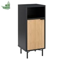 Meuble de rangement écologique en bambou avec portes cannelées, armoire de salle de bain, niche ouverte, pieds surélevés en métal, mobilier d'appartement, directement de l'usine