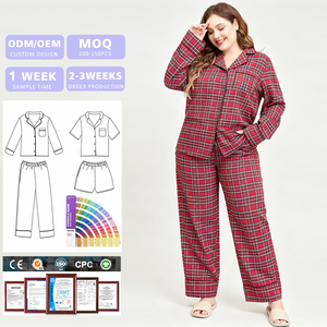 Wholesale Two Piece Flannel Pajama Set Button up Shirt and <b>Pant</b> Long Sleeve Women's Pyjamas Bamboo Cotton plus size Lounge Set - Product Image 1
