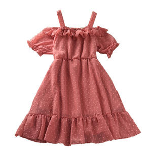 Robe d'été pour filles, imprimé feuilles, jupe de princesse à bretelles, vêtements pour enfants, vente en gros, nouvelle collection 2022 - Product Image 6