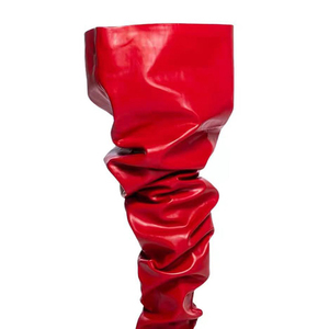 Botines de tacón alto y fino con pliegues, ajuste ancho, por encima de <span class=keywords><strong>la</strong></span> rodilla, para mujer, estilo holgado, sexy, con punta, botas largas - Product Image 4