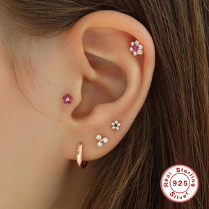 Pendientes de Plata de Ley 925 con Circonitas, Diseño de Flor de Cinco Pétalos, Chapados en Oro de 18k, Multicolores, para Niñas - Product Image 3
