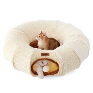 Cama Túnel para Gatos Zomisia, Redonda, con Almohada Extraíble, Color Gris Claro, 4 Orificios, Antiaburrimiento, Interactiva - Product Image 1