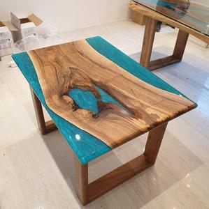 Table à manger artisanale en résine époxy bleue, style côtier, artisanat indien, bois d'acacia moderne, élégant, meubles sur mesure et vente en gros - Product Image 3