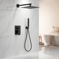 Système de douche de plafond carré moderne noir mat de luxe en laiton de haute qualité pour salle de bain