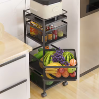 Chariot de cuisine à 3 niveaux noir/blanc avec roulettes pivotantes, étagère de rangement en aluminium sur pied, panier pour fruits et légumes
