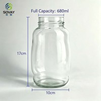 Lot de 600 ml – Bocal en verre spécial à large ouverture, transparent, fileté, pour la mise en conserve, la fermentation et la conservation des aliments