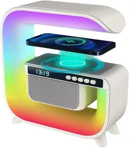 Alto-falante Bluetooth G3 com carregador sem fio RGB LED com lâmpada de relógio de mesa Alto-falante sem fio com 7 ruído branco