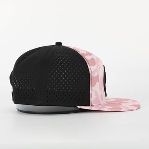 Oem Custom High Quality 7 Panel <b>Men</b> 3D Embroidery Logo <b>Flat</b> Brim Pink Camo Sports Image Snapback <b>Cap</b> Waterproof Laser Cut - Product Image 4