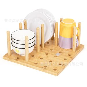 Wooden Dish <b>Rack</b> Square Foldable Draining <b>Rack</b> For Bowls <b>Plates</b> Cups Kitchen Use - Product Image 1