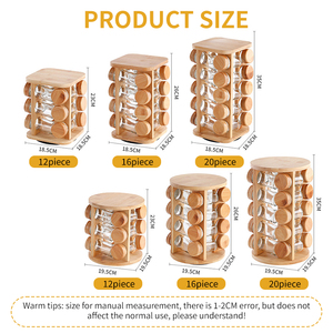 Gia vị <span class=keywords><strong>Jar</strong></span> Giá xoay xoay Countertop Glass Canister gia vị container bằng gỗ gia vị Organizer - Product Image 2