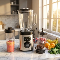 Robot culinaire en acier inoxydable 800W à 3 vitesses, mixeur avec bol en polycarbonate de 1,6L, presse-agrumes, hachoir à viande