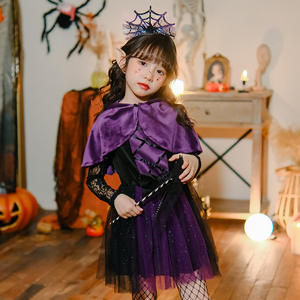 Disfraz de TV y película para niños de Halloween, traje morado con capa de vestido para actuación de chica vampiro - Product Image 3