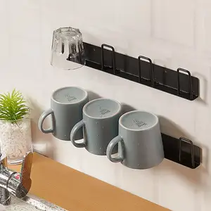 Mug Hooks Wall Mounted Holder Coffee Cups Holder Hanger no Drilling Mug Rack with 4 Cup Holders Cups Storage for Kitchen