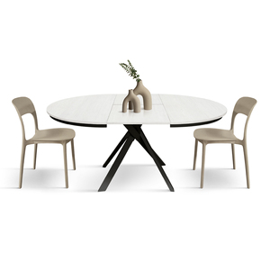 Karem Extendable <b>Round</b> <b>Table</b> 120 To 170 Cm <b>White</b> Ash Melamine Top Iron Base Internal Use - Product Image 1