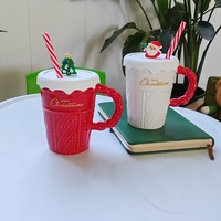 Mug de Noël Créatif 2025, Tasse à Eau en Céramique avec Couvercle et Cuillère, Nouveau Design, Tasse à Café pour Bureau et Maison, Cadeau pour Enfants