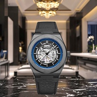 Montre automatique squelette de luxe OEM en acier inoxydable avec mouvement MIYOTA, bracelet en cuir, logo personnalisé, marque privée, minimaliste pour homme