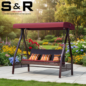 Chaise suspendue en rotin moderne de loisirs pour l'extérieur/l'intérieur, <span class=keywords><strong>double</strong></span> siège, avec auvent et cadre en aluminium pour jardin, patio et utilisation suspendue - Product Image 1