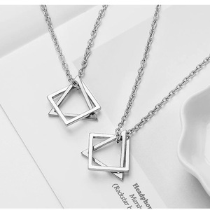 Collana Geometrica XL446 in Acciaio Inossidabile da <span class=keywords><strong>Uomo</strong></span>, Catena per Maglione a Triangolo e Quadrato, Elegante - Product Image 4