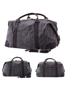 <span class=keywords><strong>Sac</strong></span> de voyage rétro en cuir véritable - Toile cirée et cuir de vache, <span class=keywords><strong>sac</strong></span> de voyage de grande capacité avec utilisation pour le week-end et en bandoulière, sports de plein air - Product Image 4