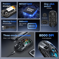 Souris de jeu sans fil T-WOLF X3 Tri-mode, souris sans fil filaire BT, souris à découpe creuse RGB 8000 DPI, souris de jeu 6D avec programmation de macros