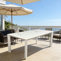 Ensemble de table et de chaises de salle à manger d'extérieur en aluminium blanc rectangulaire moderne, anti-corrosion, imperméable, pour villa, hôtel