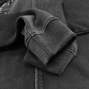 Sweat à capuche unisexe zippé déstructuré, brodé, délavé, effet usé, coupe courte, surdimensionné, personnalisé pour homme - Product Image 5