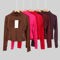 Jaket Slim Fit Profesional Wanita Kerah Tegak Resleting Depan untuk Lari, Olahraga, Fitness, Pakaian Luar, Yoga, Bahan Stretch