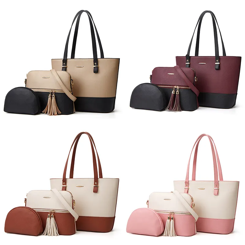 3pcs Clutch Wallets Satchel Shoulder Crossbody Bags Women's Pu Leather Tote Purse Handbags Set For Ladies