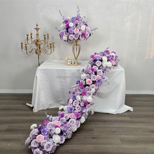 Camino de Mesa Floral Hecho a Mano al por Mayor, Camino de Mesa de Rosas de Seda Artificial Blancas y Moradas para Decoración de Bodas y Fiestas en el Hogar - Product Image 1