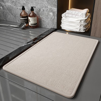 Tapis de bain moderne personnalisable en polyester imitation lin, antidérapant avec support en caoutchouc, absorbant l'eau, pour usage hôtelier, lavable