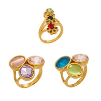 Bagues de luxe en acier inoxydable plaqué or 18 carats, inaltérables, étanches, avec strass en verre multicolores et cristaux géométriques